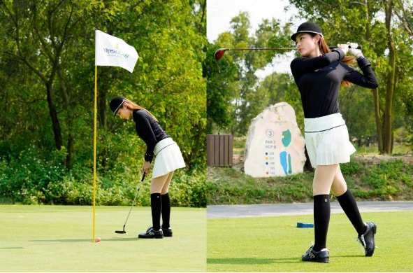 Á hậu Huyền My trổ tài chơi golf