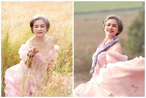 NSND Thu Quế khoe vẻ đẹp mặn mà giữa đồi cỏ hồng