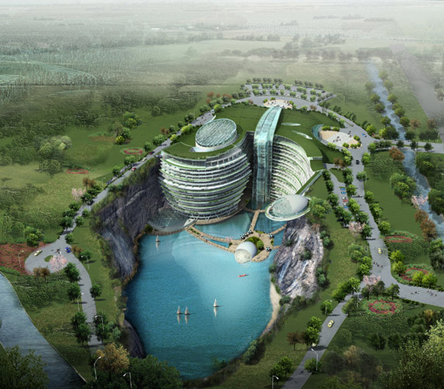 Toàn cảnh công trình sau khi hoàn thành nhìn từ trên cao xuống.