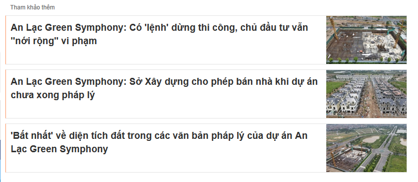 Hàng loạt sai phạm của dự án An Lạc Green Symphony đã được báo điện tử Dân Việt đăng tải từ năm 2021. danviet.png
