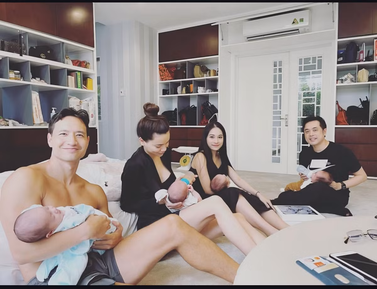 Dương Khắc Linh ôn kỷ niệm 5 năm trước, khi gia đình anh và nhà Hồ Ngọc Hà còn là bố mẹ bỉm sữa. Ảnh: FB Duong Khac Linh