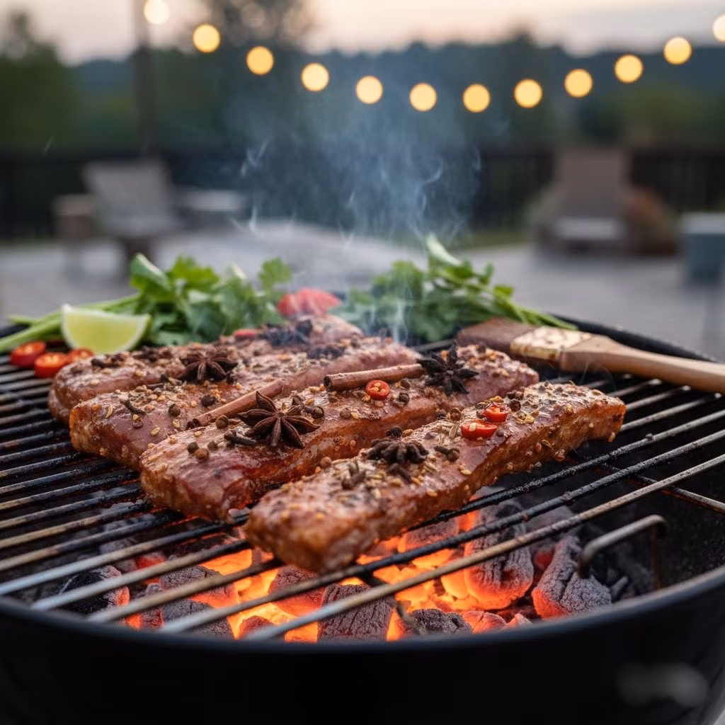 Ướp thịt nướng ngũ vị hương: Gồm 1 gói ngũ vị hương, sả/hành/tỏi băm, 2 thìa mật ong, 4 thìa đường, 2 thìa bột điều, 3 thìa nước mắm, 2 thìa dầu hào, 1 thìa vừng. Hương thơm đặc trưng, vị đậm đà rất “bắt mũi”.