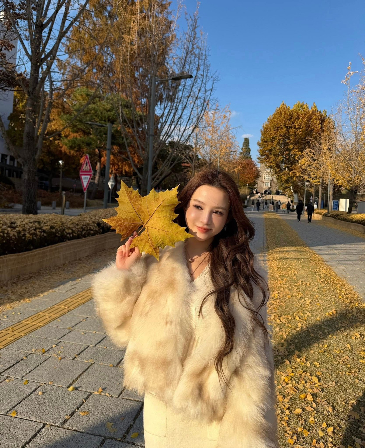 Huyền Baby tận hưởng mùa thu ở Hàn Quốc. Ảnh: FB Đặng Ngọc Huyền