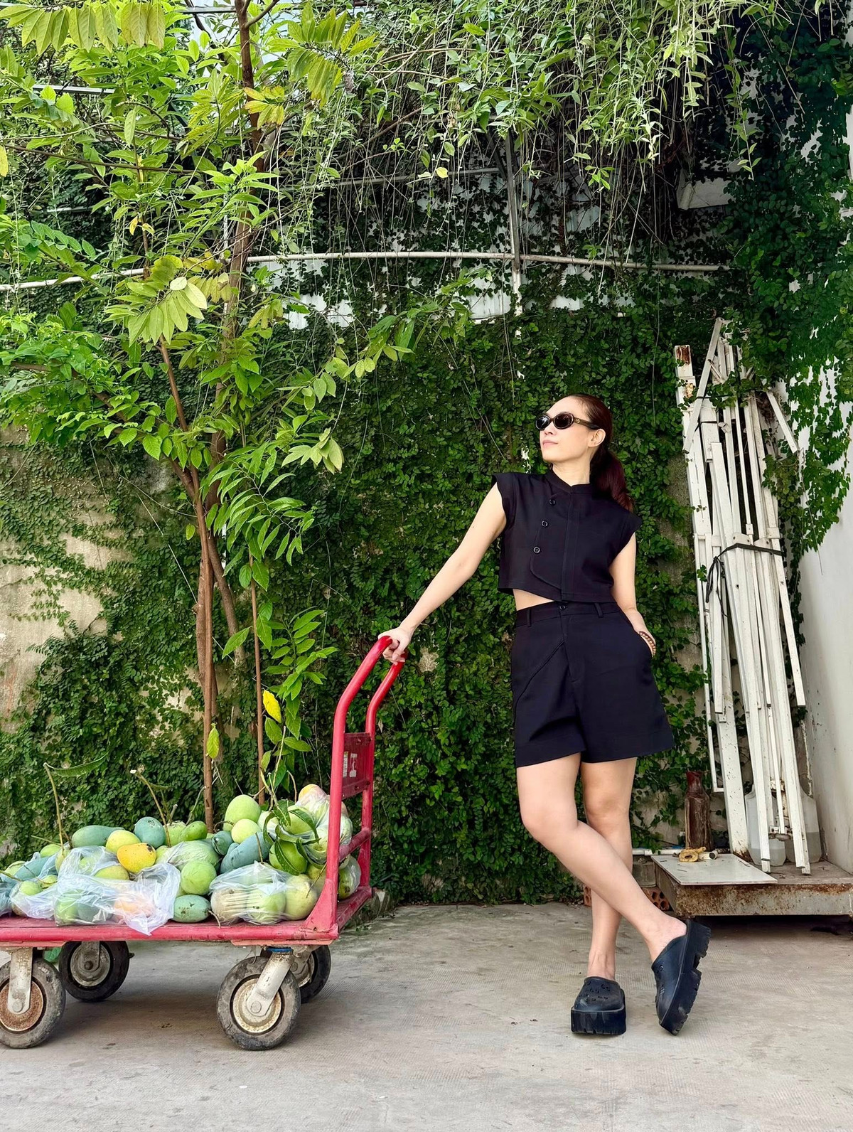 Mỹ Tâm khoe hoa trái thu hoạch trong vườn nhà. Ảnh: FB My Tam