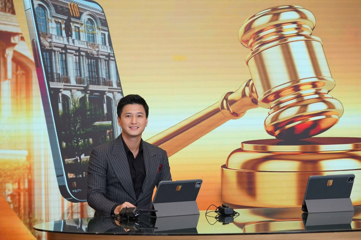 Diễn viên Huỳnh Anh tham dự một chương trình livestream về bất động sản. Ảnh: FB Huỳnh Anh