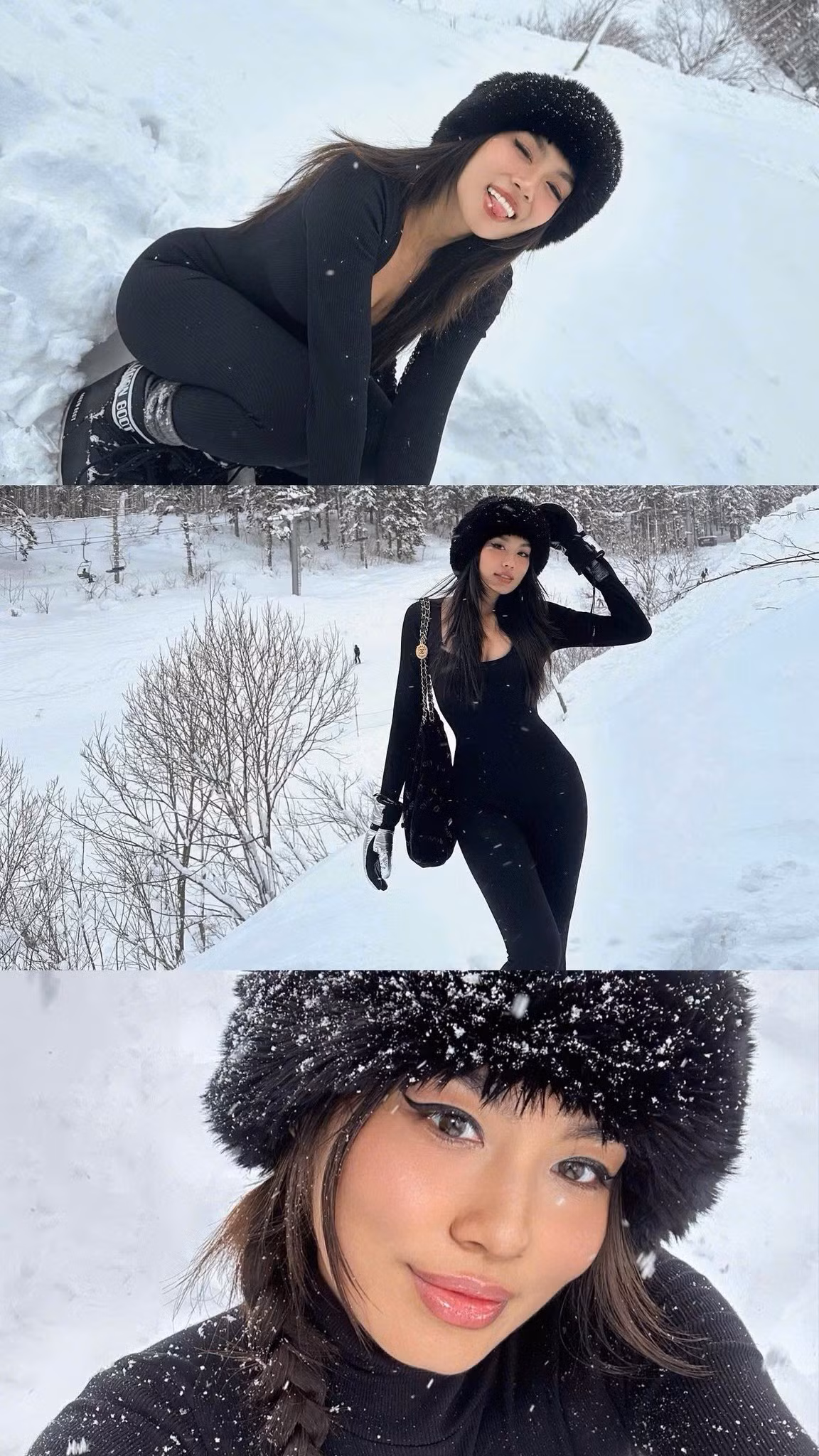 Á hậu Thảo Nhi Lê khoe chụp ảnh tuyết "real", theo trend AI mới nổi trên MXH. Ảnh: FB Thảo Nhi Lê
