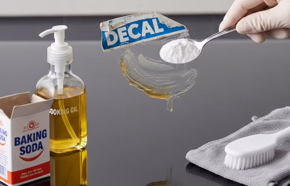Cuối cùng, nếu vết keo cứng đầu, hãy thử kết hợp baking soda và dầu ăn. Trộn hai nguyên liệu thành hỗn hợp sệt, bôi lên vết keo và để yên khoảng 10 phút. Sau đó, dùng khăn mềm hoặc miếng bọt biển chà nhẹ để loại bỏ hoàn toàn lớp dính. Cách này phù hợp với nhiều loại bề mặt nhưng nên tránh dùng cho vật liệu quá mỏng hoặc dễ trầy.