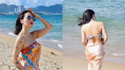 Phương Linh "đốt cháy" bãi biển với thiết kế khăn quấn ngực