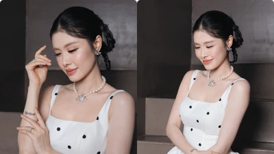 Vợ Đăng Khôi khoe nhan sắc mẹ 3 con với váy chấm bi