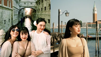 Thúy Hạnh đưa hai con du ngoạn Venice, đẹp nổi bật trời Tây