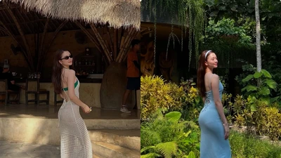Thiều Bảo Trang diện bikini với váy lưới khoe dáng ở Bali
