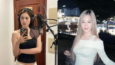 Hot face sao Việt: Hoa hậu Tiểu Vy tạo dáng trong phòng thu