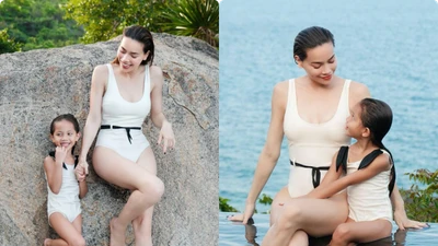 Hồ Ngọc Hà và con gái Lisa diện đồ bơi cùng khoe chân dài