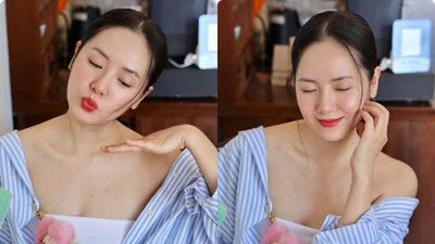 Phương Linh khoe cận làn da láng mịn "không tì vết" khi đến Quy Nhơn