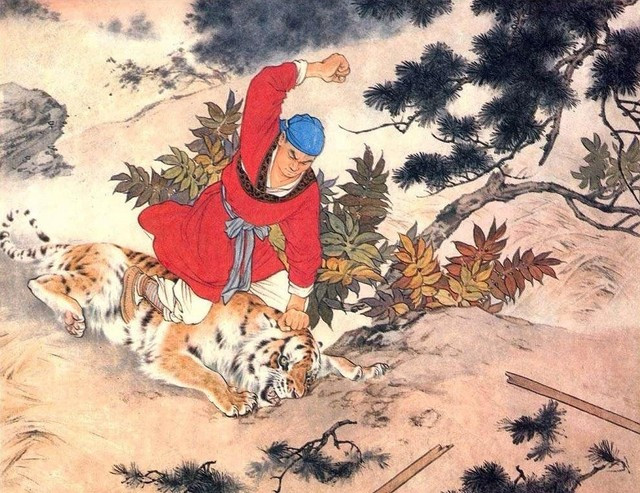 Hình minh họa Võ Tòng tay không đấm hổ chết tươi. Nguồn: Sohu Hình minh họa Võ Tòng tay không đấm hổ chết tươi. Nguồn: Sohu