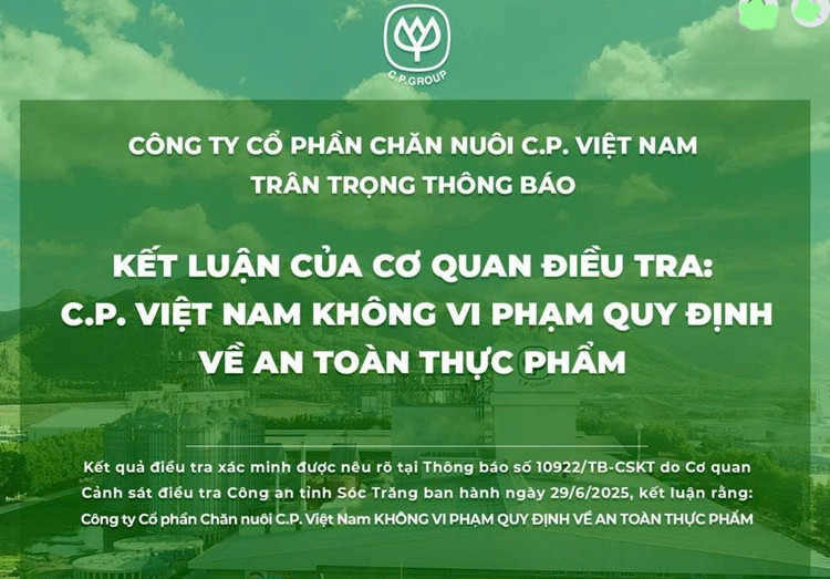 Thông báo trên Facebook của C.P. Việt Nam/ Ảnh chụp màn hình 1.jpg
