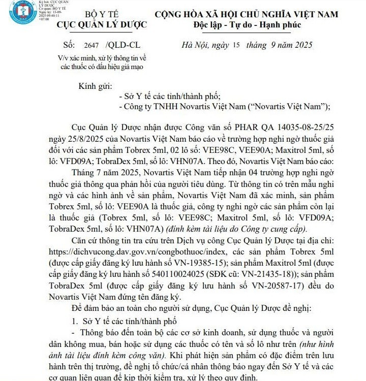 Công văn của Cục Quản lý Dược đề nghị xác minh, xử lý thông tin về các thuốc có dấu hiệu giả mạo - Ảnh chụp màn hình 1-4042.jpg
