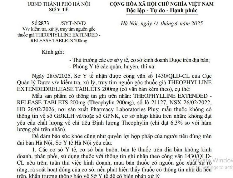 Sở Y tế Hà Nội ban hành công văn về việc kiểm tra, truy tìm nguồn gốc thuốc giả Theophylline 200mg/Ảnh chụp màn hình 1-4245.jpg
