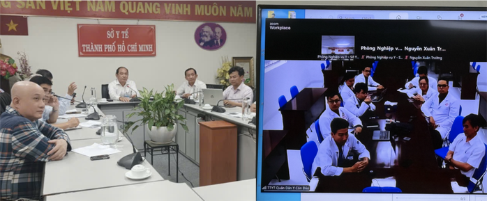 Lãnh đạo Sở Y tế TP HCM cùng ban giám đốc các bệnh viện nghe đoàn bác sĩ luân phiên công tác tại Côn Đảo báo cáo nhanh các hoạt động tại Trung tâm Y tế Quân dân Y Côn đảo. Lãnh đạo Sở Y tế TP HCM cùng ban giám đốc các bệnh viện nghe đoàn bác sĩ luân phiên công tác tại Côn Đảo báo cáo nhanh các hoạt động tại Trung tâm Y tế Quân dân Y Côn đảo.