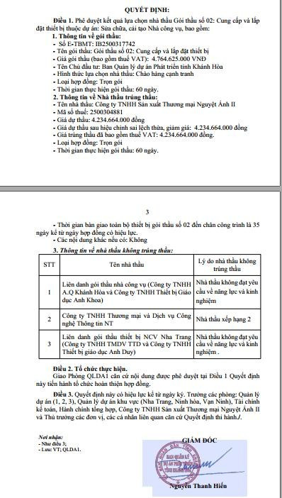 Một phần Quyết định số 386/QĐ-BQL (Nguồn: MSC) qd-pd-khlcnt-nhacongvu.jpg