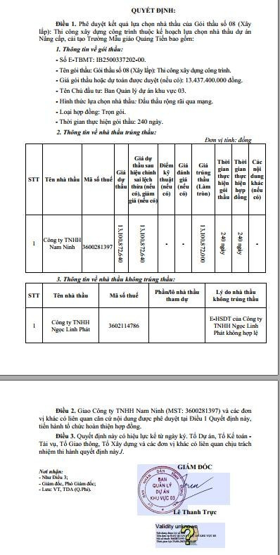 1 phần Quyết định số 94/QĐ-QLDAKV03 ngày 25/08/2025 (Nguồn: MSC) qd.jpg