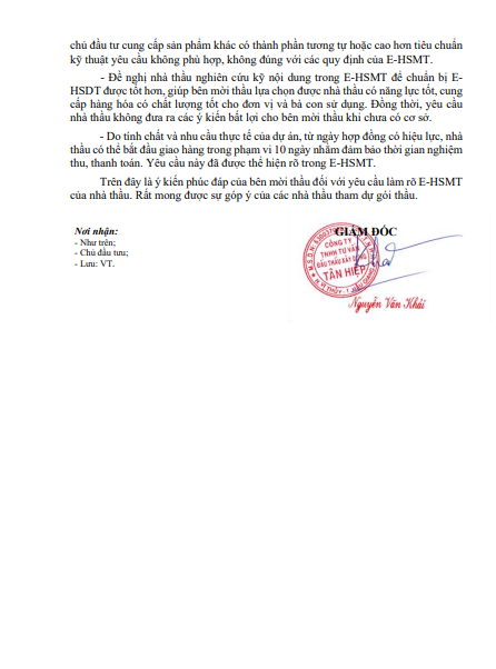 Công văn Số: 01/CV-TH, trả lời yêu cầu làm rõ E-HSMT của các nhà thầu tham dự gói thầu. Nguồn MSC screenshot-394.png