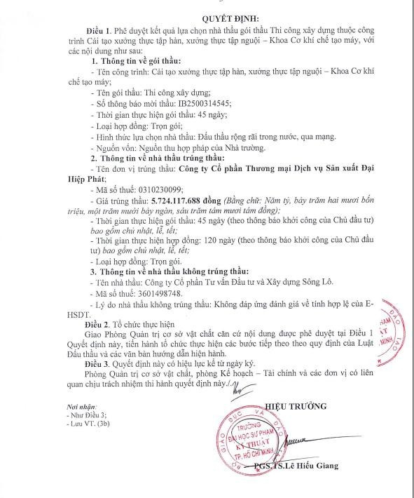 Trích 1 phần Quyết định số 2811/QĐ-ĐHSPKT (Nguồn: MSC) qd.jpg