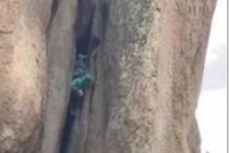 Đứng tim cảnh cụ ông xuống núi bằng đầu