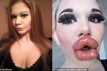 Kinh dị hình ảnh đôi môi dày nhất thế giới của cô gái bơm môi 20 lần