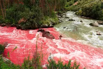 Choáng váng dòng sông kỳ lạ nước đỏ như máu ở Peru