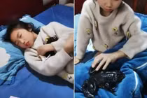 Bố mẹ phát hoảng khi thấy con gái ôm ếch đi ngủ