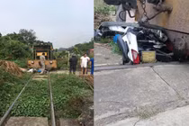 Xe máy bị tàu hỏa tông trúng, 3 người thoát chết thần kỳ