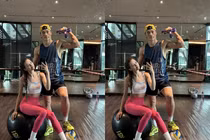 Bùi Tiến Dũng và vợ mẫu tây khoe visual cực phẩm tại phòng gym