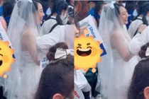 Đi đu idol Super Junior, cô gái chơi trội mặc váy cưới đội voan