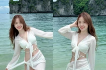 Xuống núi, "em gái bán lê" Hà Giang diện bikini đi biển cực chất
