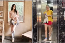 Bạn gái HIEUTHUHAI vội che đi 1 thứ khi bước từ thang máy ra