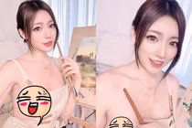 Mặc tạp dề vẽ tranh, hot girl Trung Quốc gặp sự cố trang phục