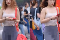 Gái xinh dạo phố có pha "lộ hàng" khiến netizen mặt đỏ bừng bừng