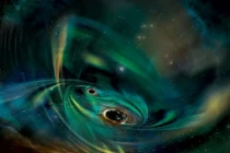 Hai hố đen siêu khủng cùng 'ngấu nghiến' vật chất giữa các vì sao 