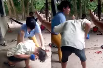 Chồng đang bị thương ở tay vẫn bị vợ đánh tới tấp