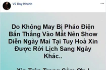 Ca sĩ Vũ Duy Khánh bị pháo điện bắn thẳng vào mắt