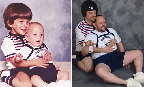 Cười vỡ bụng với ảnh ngày ấy-bây giờ của hai anh em hài hước