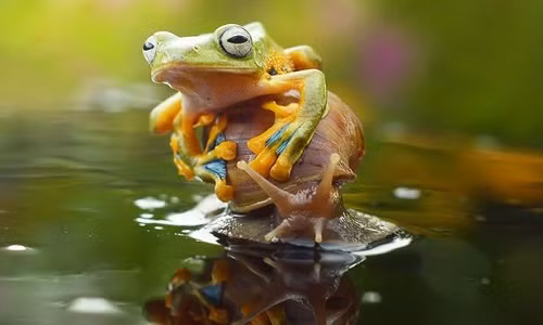 Ếch ranh mãnh bắt sên cõng qua hồ