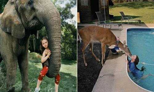 Bé gái làm quen được với mọi loài động vật hoang dã