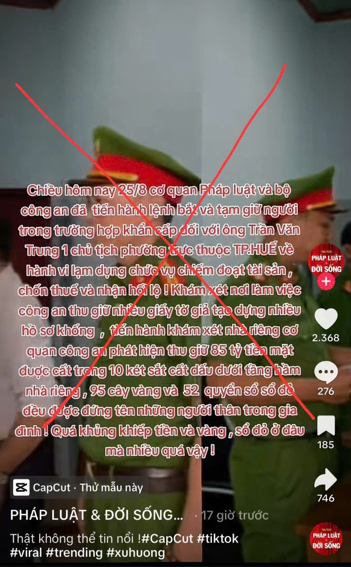 Thông tin trên kênh Tiktok "PHÁP LUẬT & ĐỜI SỐNG" là sai sự thật. tin-gia-hue-1-11070686.jpg