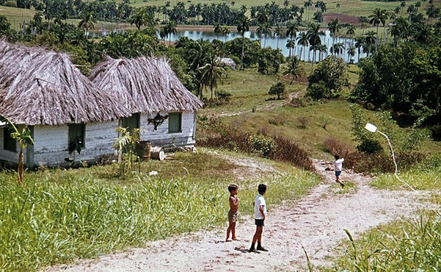 Các cậu bé thả diều trong khung cảnh bình yên của vùng nông thôn Cuba.