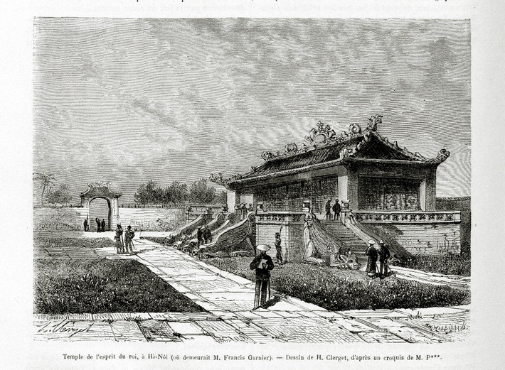 Điện Kính Thiên trong ký họa của họa sĩ Pháp H. Clerget (1818-1899).