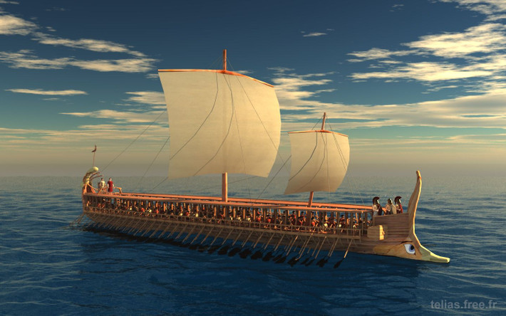 Để đối phó với người Ba Tư, tướng Themistocles của thành bang Athens tập hợp một đội tàu nhỏ và chờ đợi hạm đội cồng kềnh của Ba Tư đi vào con kênh rộng hơn 3 km giữa đảo Salamis và đất liền.