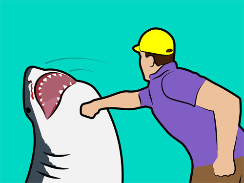 Mẹo 8: Nếu bị cá mập tấn công, hãy đấm vào mũi nó Thực tế: Thực sự rất khó khăn để đấm một cú mạnh vào một con cá mập đang bơi nhanh trong nước. Khi nó cố gắng cắn bạn, hãy dùng một vật rắn che chắn và tìm cách cào vào mắt hay mang của nó.