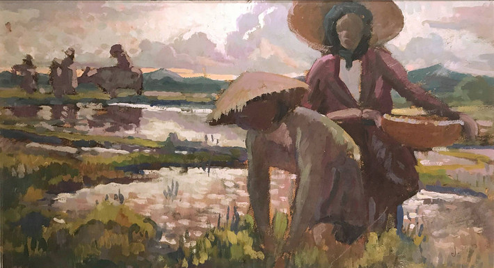 Trên đồng ruộng. Tranh của Jos-Henri Ponchin (1897-1981), chất liệu bột màu, 1930.